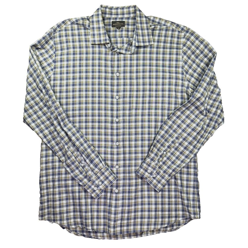 Rodd & Gunn Button Up Shirt XL Blue Plaid Italian‎ Checkered Business Casual